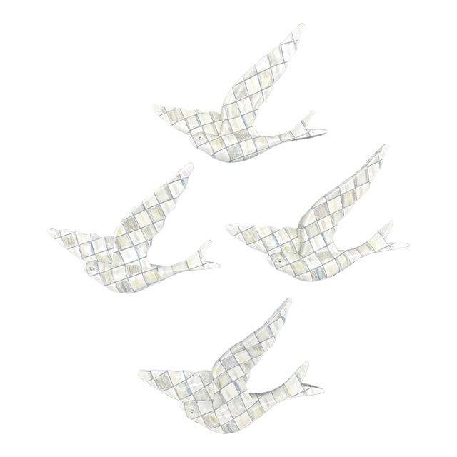 MacKenzie Childs Sterling Check Gray Swallowtail Bird Wall Decor Resin Set of 4 For Sale