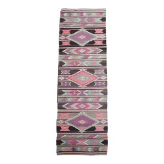 1970s Vintage Handmade Wool Cotton Purple Runner Rug For Sale