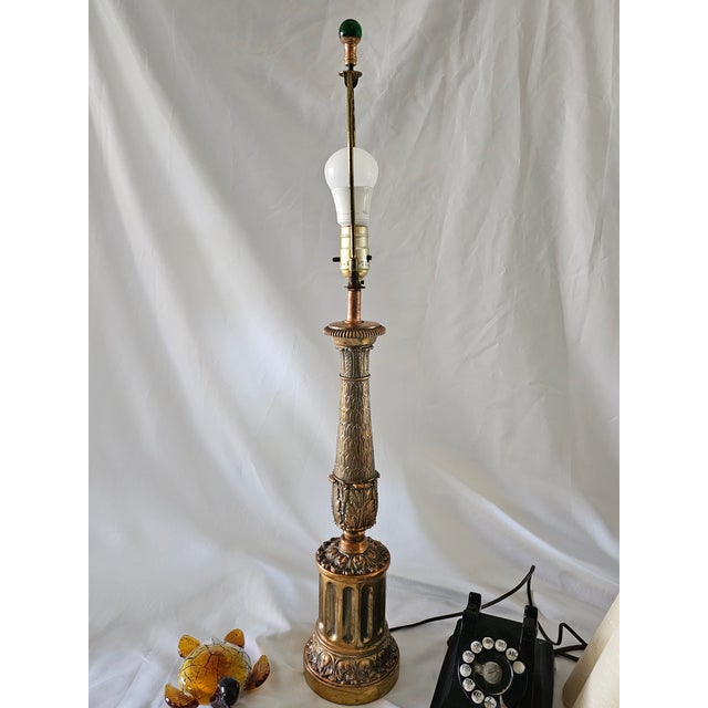 Antique Early 20th Century French Neoclassical Acanthus Leaf Copper Column Table Lamp For Sale - Image 10 of 12