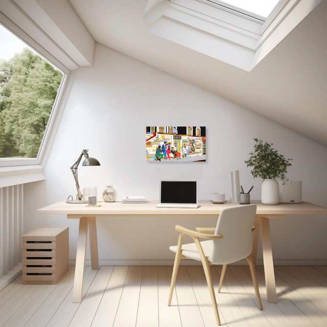 Tan Lifestyle - Colorful Quirky Figurative Mixed Media Art on Wood Original Artwork by Fabio Coruzzi For Sale - Image 8 of 9