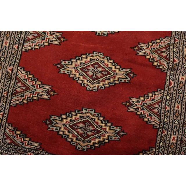 Bokhara Jaldar Rug 3’1” X 4’8” Red Wool Tribal Hand-Knotted Oriental Carpet For Sale - Image 4 of 11