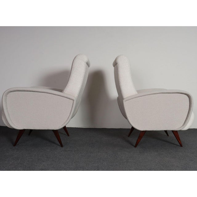 Pair of Italian Walnut and Gray and White Tweed Club Chairs After Marco Zanuso For Sale - Image 11 of 18