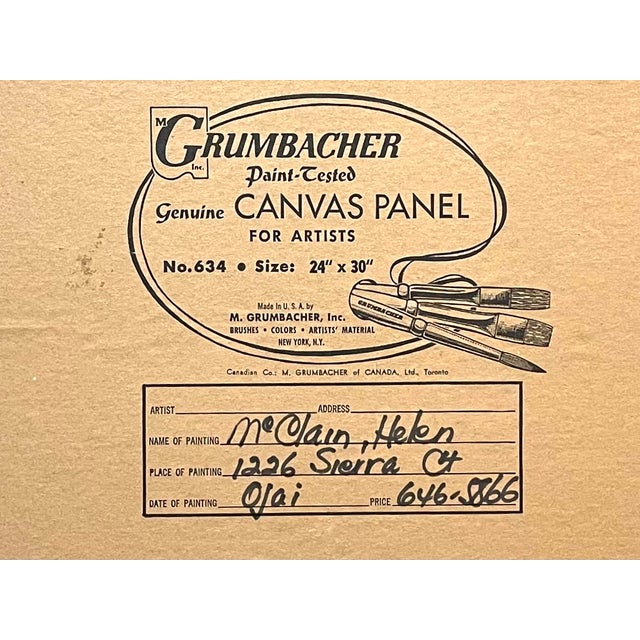 1950s Helen McClain Ojai California Still Life Calla Lily in Blue Pot Oil on Canvas Panel For Sale In Los Angeles - Image 6 of 9