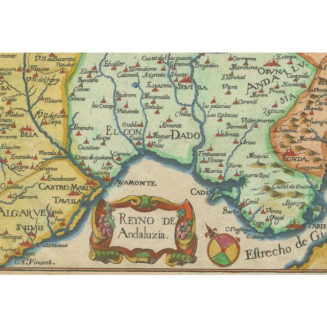 Antique Hand-Coloured Engraved Map of Andalusia in Spain by Tassin, 1651 For Sale - Image 3 of 10