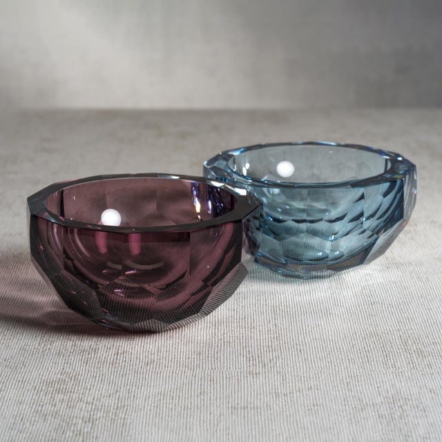 Contemporary Valmorel Cut Glass Bowl, Sky Blue For Sale - Image 3 of 3