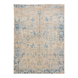 Antique Heriz Rug Faded Ivory With Blue Stylized Motifs For Sale