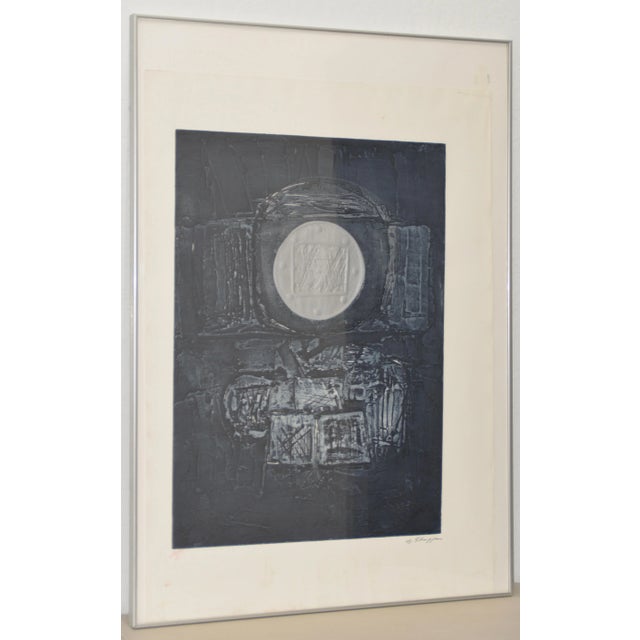 Black Gary Shaffer "Untitled Silver Circle" Textured Collograph c.1980s For Sale - Image 8 of 8