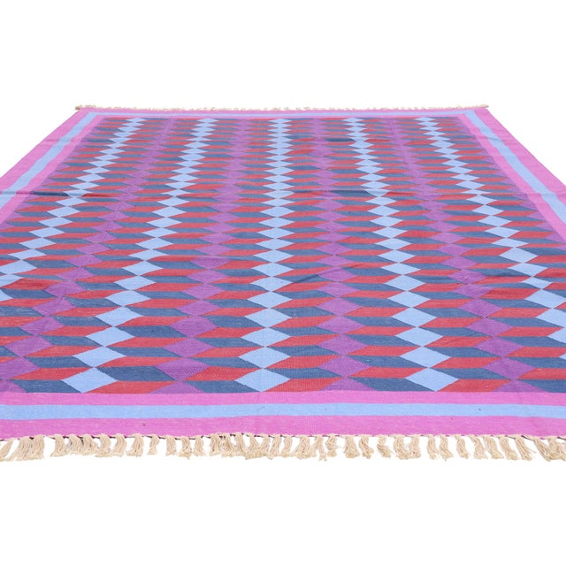 Postmodern Vintage Indian Dhurrie Rug, 06'00 X 09'00 For Sale - Image 3 of 10