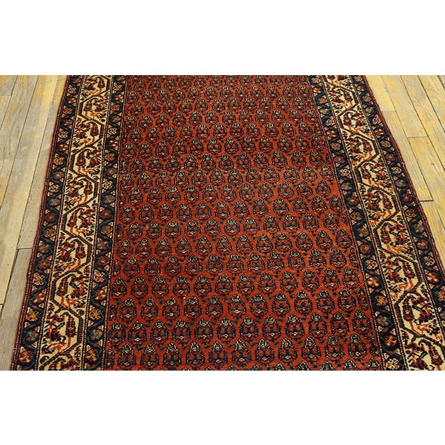 Early 20th Century 1900s Red Raspebery Geometric Antique Persian Seraband Rug 2'10" X 16'9" Hand Knotted Wool Carpet For Sale - Image 5 of 7
