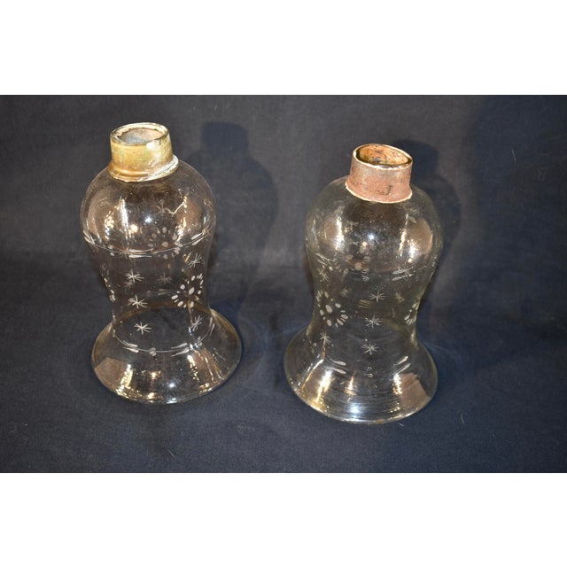 Pair of Early 19th Century Brass Candlesticks With Etched Hurricanes For Sale - Image 10 of 12