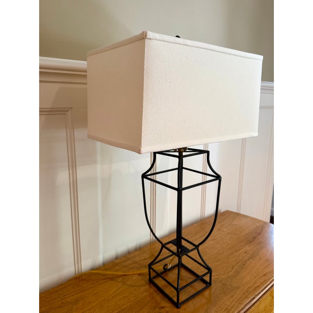 Early 2000s Open Cage Table Lamp With Shade For Sale - Image 10 of 13