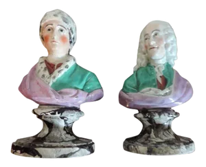 18th Century English Staffordshire Pearlware Classical Busts of Voltaire and Rousseau - a Pair