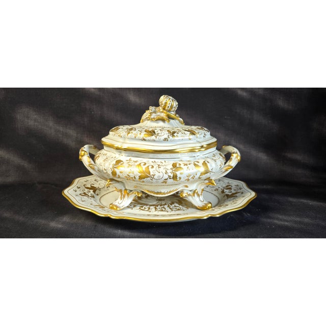 Covered Tureen with Stand in Porcelain with Gilded Vegetal Decoration from Le Tallec, Paris, France, 1960s For Sale - Image 16 of 16