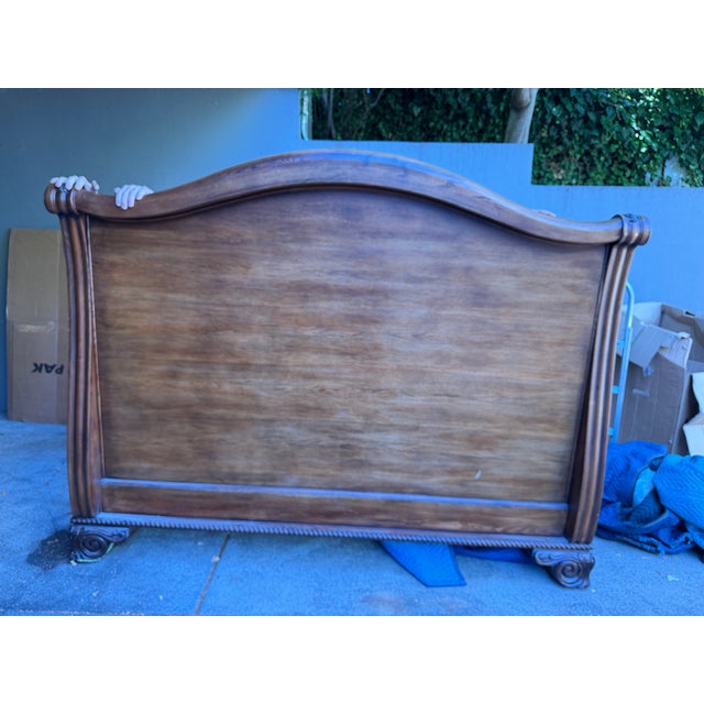 Brown Attributed Kreiss Collection King Sleigh Bed Frame – Solid Wood, Leather, Nailhead Trim For Sale - Image 8 of 8