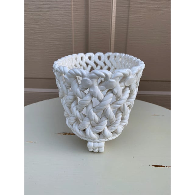Ceramic French Country Trompe l'Oeil Porcelain Rope Basket Cachepot For Sale - Image 7 of 11