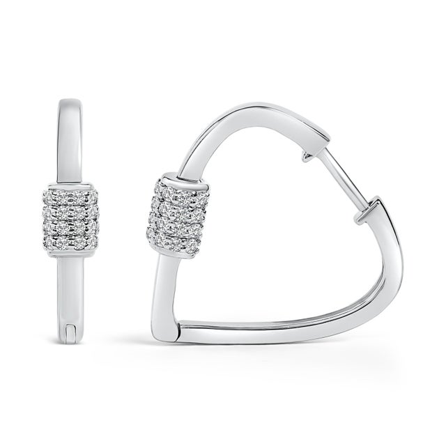 Contemporary 10K White Gold 3/8 Cttw Lab Grown Diamond Heart Shaped Huggie Hoop Earrings For Sale - Image 3 of 5