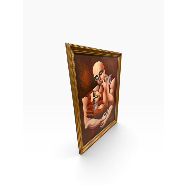 Late 20th Century Yuroz Cubist Figural Painting of Embracing Couple in Gilt Frame For Sale In Boston - Image 6 of 8