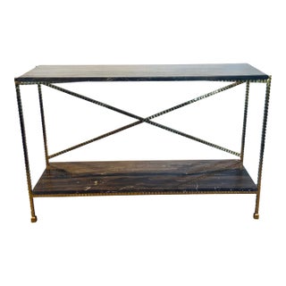 Currey & Company Modern Brown Marble Flying Console Table For Sale