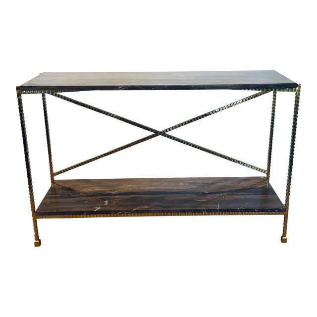Currey & Company Modern Brown Marble Flying Console Table For Sale