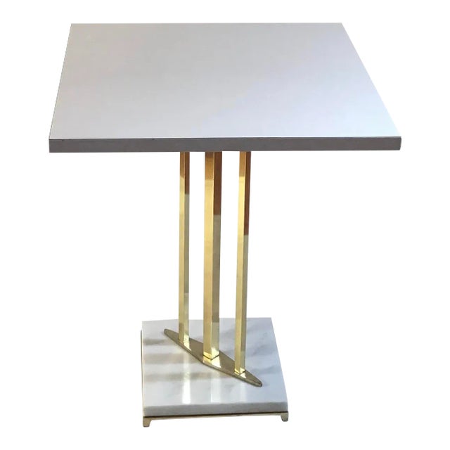 1970s Hollywood Regency Brass Accent Table Marble Base For Sale