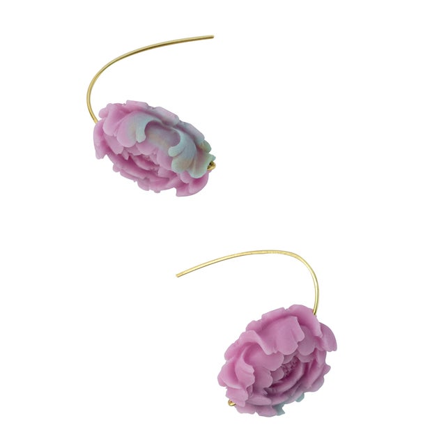 2020s Agate Peony Large Earrings 14k Gold Hook, A Pair For Sale - Image 5 of 9