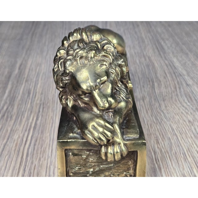 Vintage a & M Leatherlines, New York Brass Sleeping Lion Bookends For Sale - Image 9 of 11
