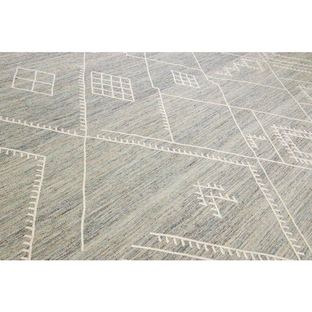 Gray Apadana's Nantucket Collection Grey Flatweave Kilim Coastal Designed Wool Rug For Sale - Image 8 of 11