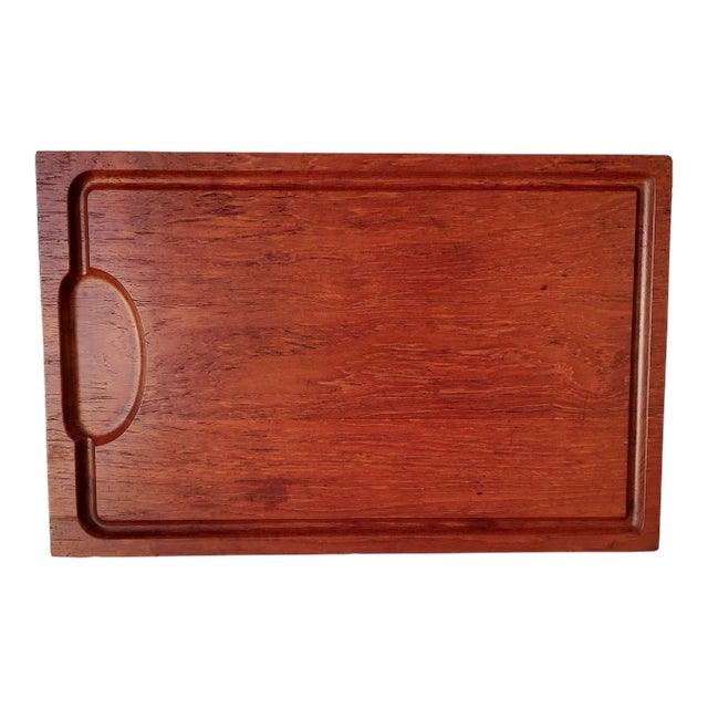 1960s Solid Teak Cutting Board With Carved Channel For Sale