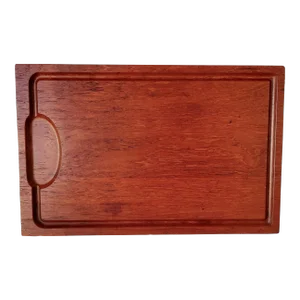 1960s Solid Teak Cutting Board With Carved Channel