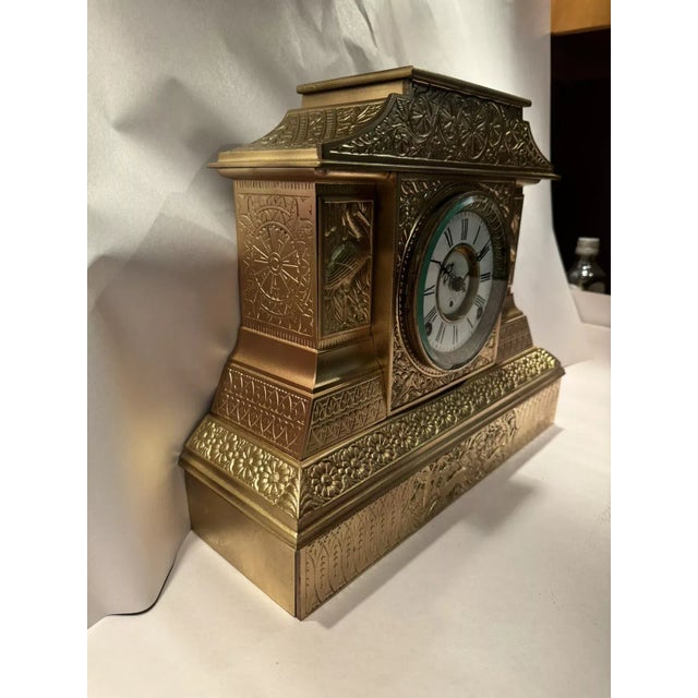 19th Century Cast Metal Aesthetic Style Mantel Clock by Kroeber- “Arabia” Model For Sale - Image 9 of 12