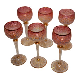 Early 20th Century Moser Glass Goblets- Set of 6 For Sale