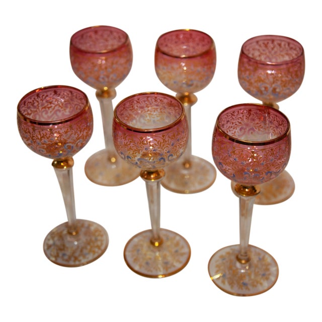 Early 20th Century Moser Glass Goblets- Set of 6 For Sale