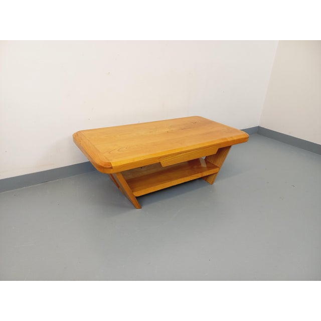 Vintage Brutalist Rectangular Coffee Table in Elm with Drawer, 1970s For Sale - Image 12 of 18