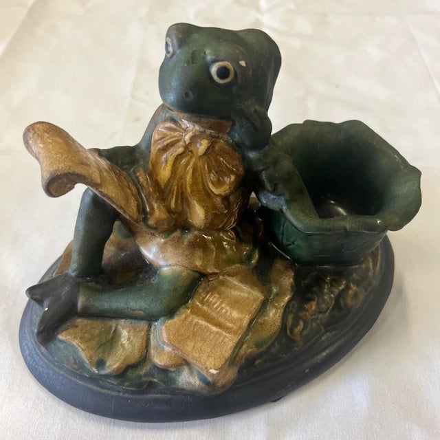 Vintage Frog On Lily Pad and Reading a Scroll. Unknown artist. Very few minor chips and scratches as shown in the picture