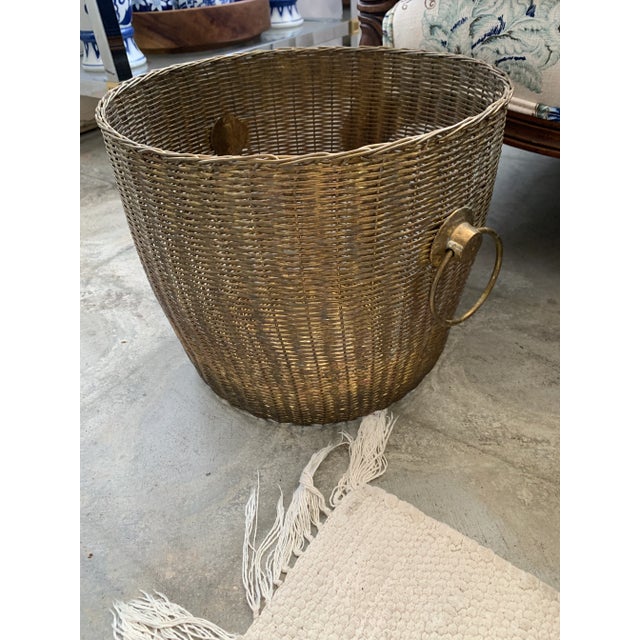 Large Woven Brass Wire Basket Ring Handles For Sale - Image 4 of 12