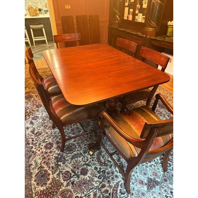 Early 1900s Drexel Durham Mahogany Dining Set - Duncan Phyfe Style - Table W/ 3 Leaves + Captains Chair + 5 Side Chairs For Sale - Image 9 of 11