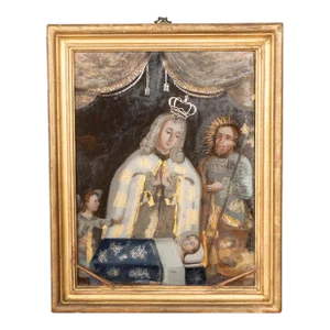 European Reverse Painting on Glass of a King Praying for a Child