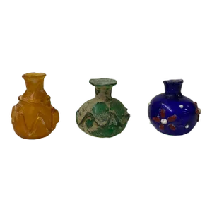 Contemporary Distressed Look Color Glass Small Bottle Vases- 3 Pieces