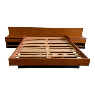 Vintage Westnofa Norwegian Teak Queen Platform Bed With Nightstands For Sale