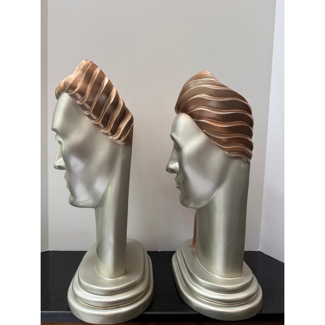Plastic 1980s Art Deco Revival Busts After Lora Marx -a Pair For Sale - Image 7 of 15