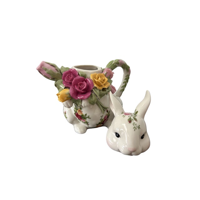 Vintage Royal Doulton for Royal Albert Old Country Roses Bunny Teapot – Fine Bone China Rabbit Teapot For Sale - Image 12 of 13