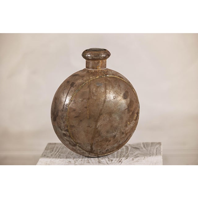 Antique Indian Metal Surahi Decorative Water Vessel, Early 20th Century For Sale - Image 10 of 12