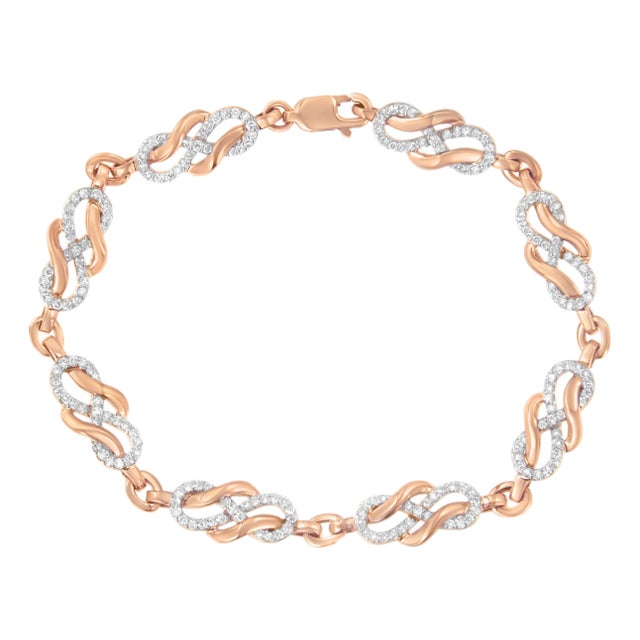 10K Rose Gold 1.0 Cttw Diamond Infinity Loop and Swirl Link Bracelet (I-J Color, I2-I3 Clarity) - 7.25" Inches For Sale