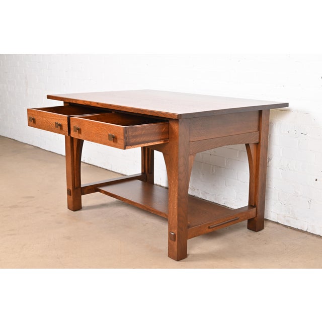 Limbert Antique Mission Oak Arts & Crafts Desk or Library Table, Newly Refinished For Sale In South Bend - Image 6 of 12