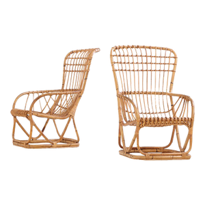 Mid 20th Century A Pair of Rattan Lounge Chairs Attributed to Tito Agnoli