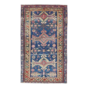 Antique Persian Hamadan Rug With Colorful Geometric Medallion on a Blue Field