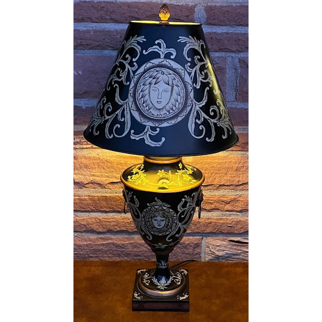 Vintage Ceramic and Metal Shade Table Lamp in the style of Versace, 1990s For Sale - Image 9 of 12