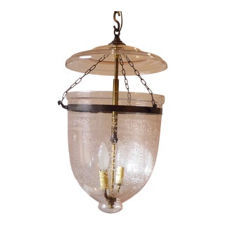Vintage Anglo Indian Rose Tinted Etched Bell Light For Sale