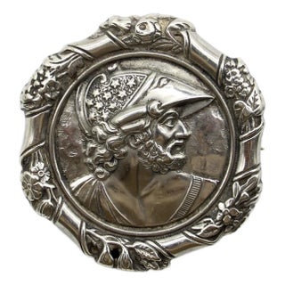 Late 19th Century Victorian Sterling Silver Helmeted Greek Warrior God Brooch For Sale