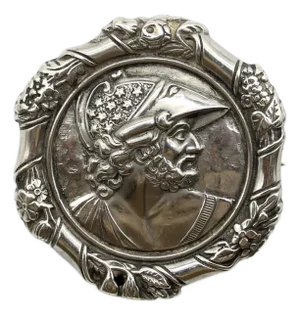 Late 19th Century Victorian Sterling Silver Helmeted Greek Warrior God Brooch